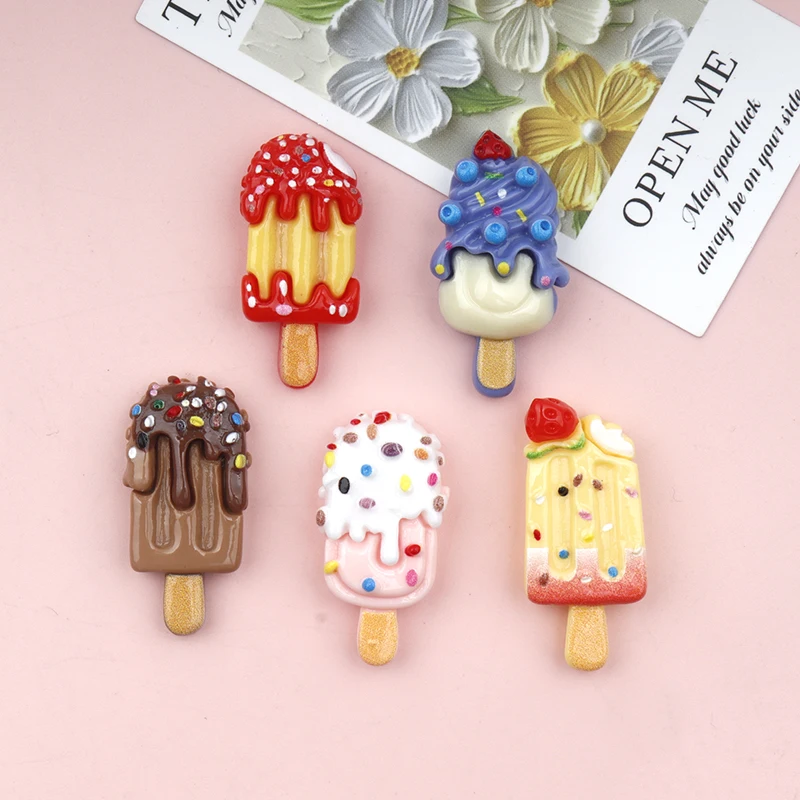 10/100PCS Kawaii Strawberry Ice Cream Popsicle Resin Cabochons Flatback Decor Charms DIY Handmade Craft Supplies Accessory