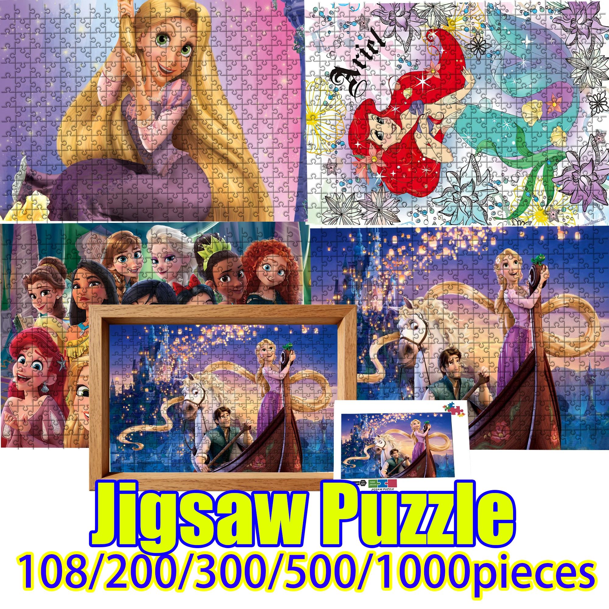 

Rapunzel Ariel Elsa Jigsaw Puzzle 108/200/300/500/1000 Pieces Wooden Puzzle High Quality gift Home decoration toy