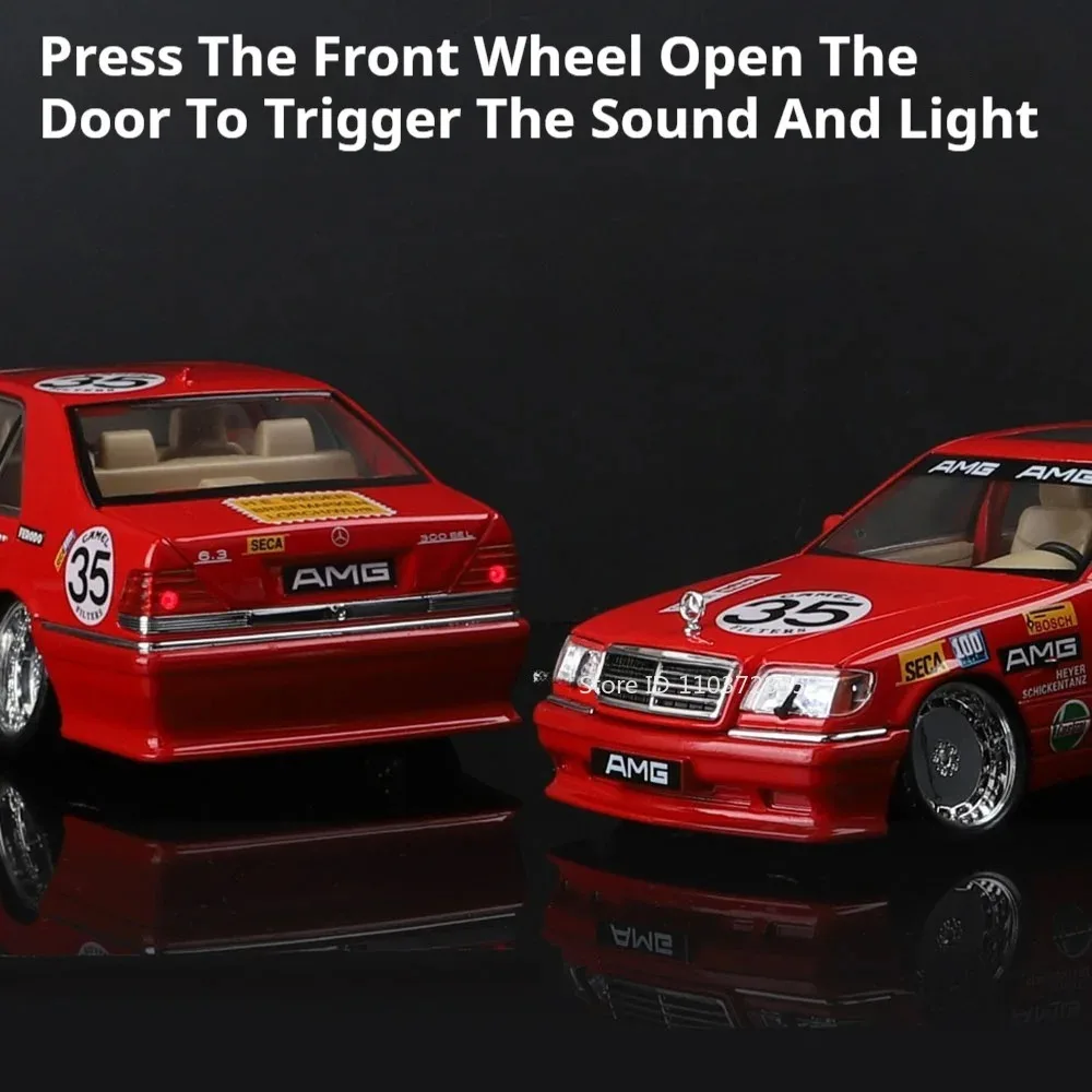 Modèle de voiture jouet en alliage moulé sous pression, échelle 1:24 W140 300SEL 320SEL, son et lumière, portes ouvertes, Absorption des chocs, cadeaux pour garçons
