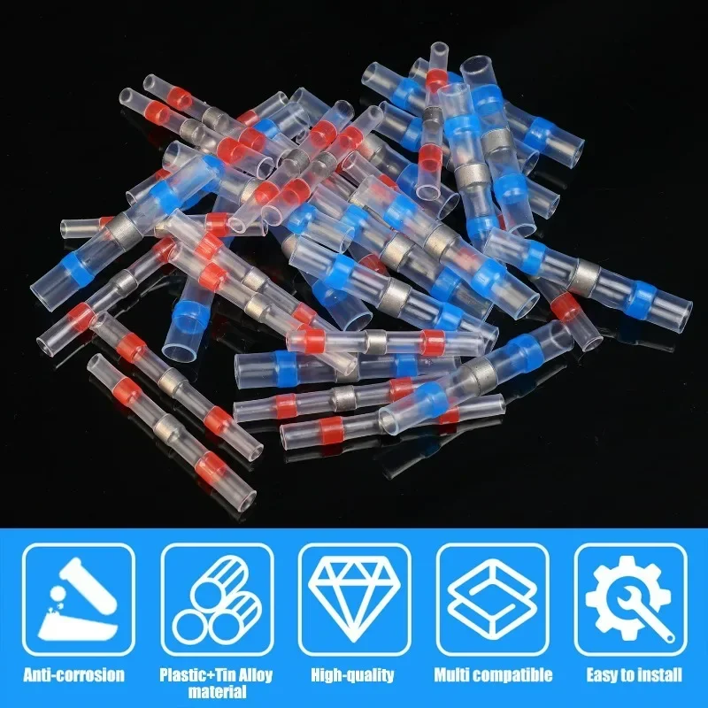 10-100PCS Waterproof Solder Seal Sleeve Splice Terminals Heat Shrink Electrical Wire Butt Connector AWG22-18 Wire Terminals view 4