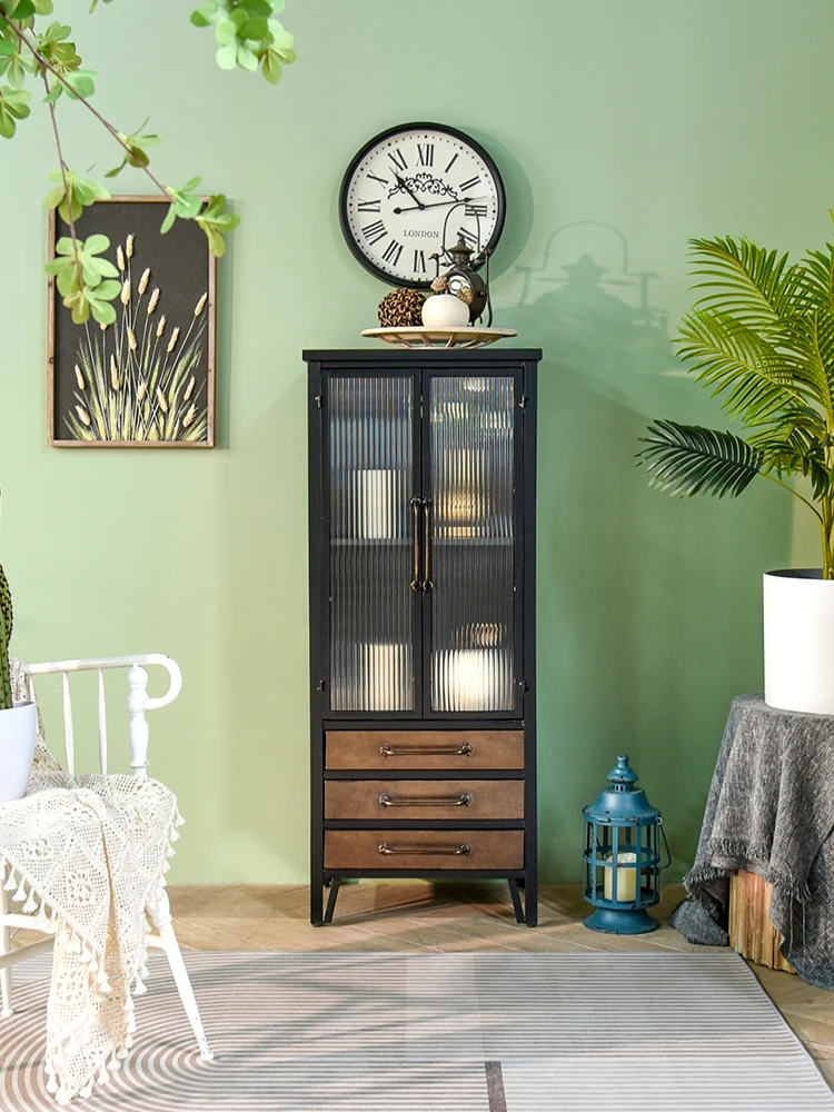 American-style retro loft industrial style storage cabinet wrought iron shelf, old iron cabinet preparation cabinet