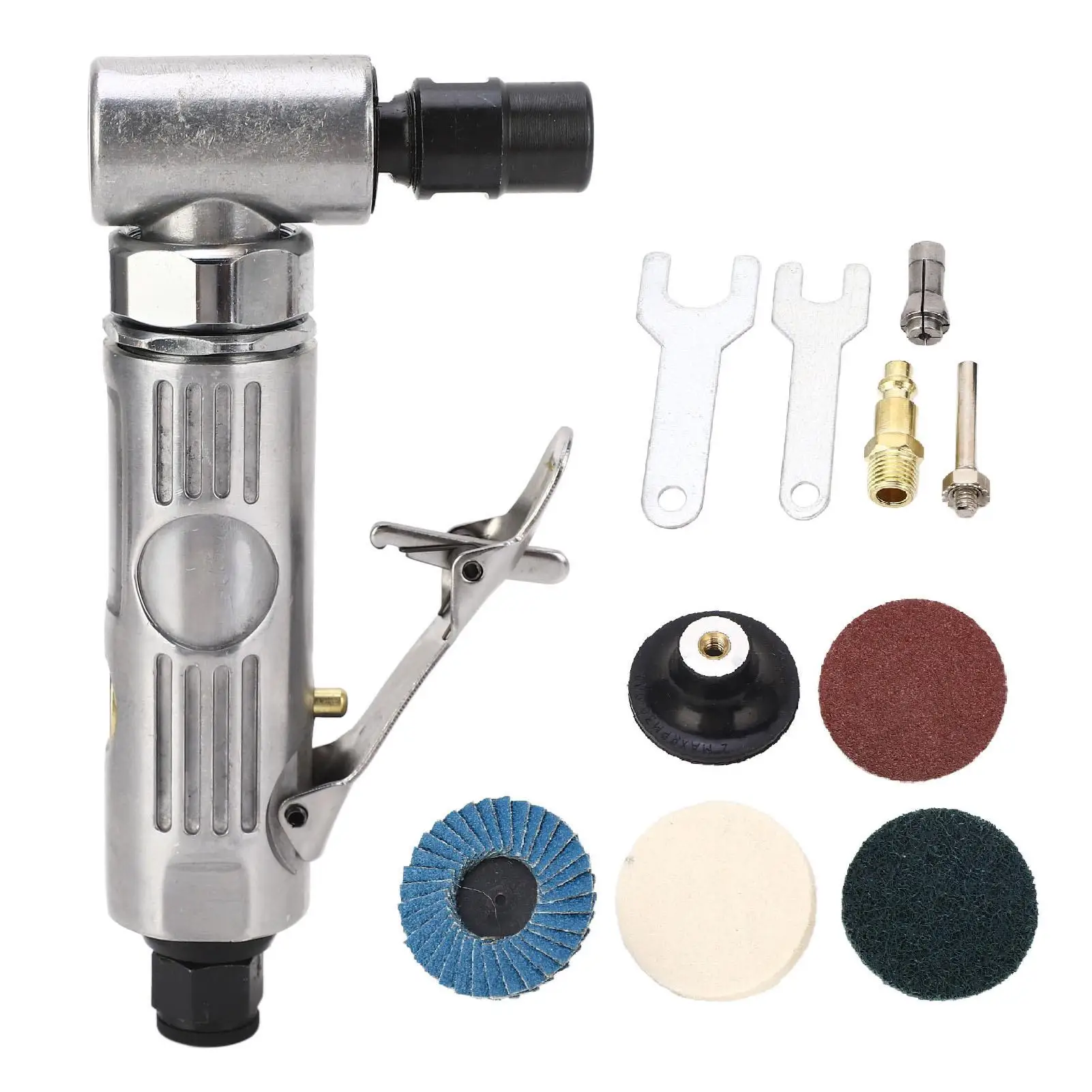 90° Pneumatic Die Grinder Set - 0.3HP Right Angle Grinding Tool with Adjustable Speed, 1/4 & 1/8 Chuck