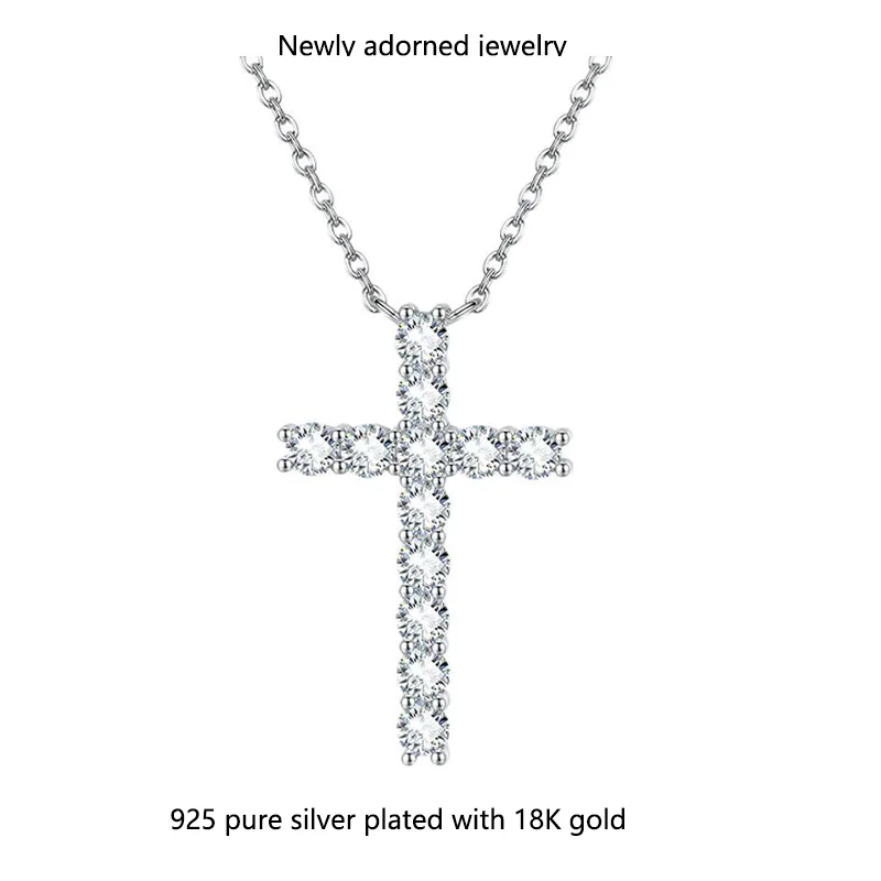 

Amazon's American cross-border S925 sterling silver cross necklace for women, featuring luxurious full diamond design, unique an