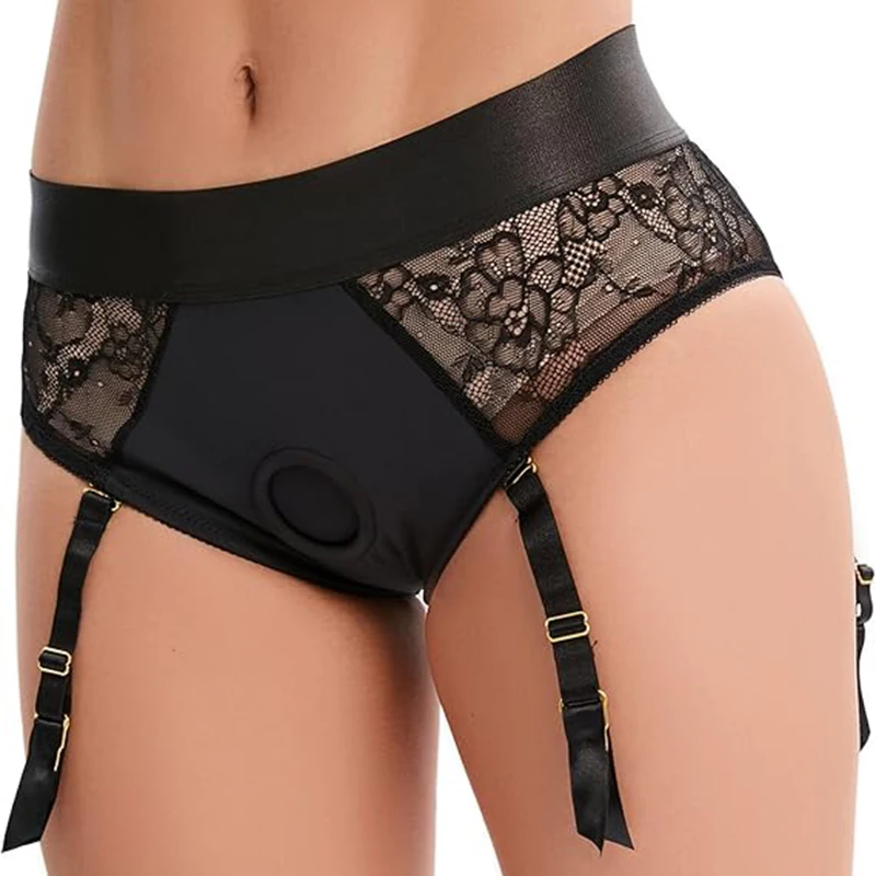 Lezbiyen Crotchless Ayarlanabilir Jartiyer Kemer Koşum Külot Erkekler Kadınlar Çiftler için Külot Üzerinde Askı Straplez İç Giyim