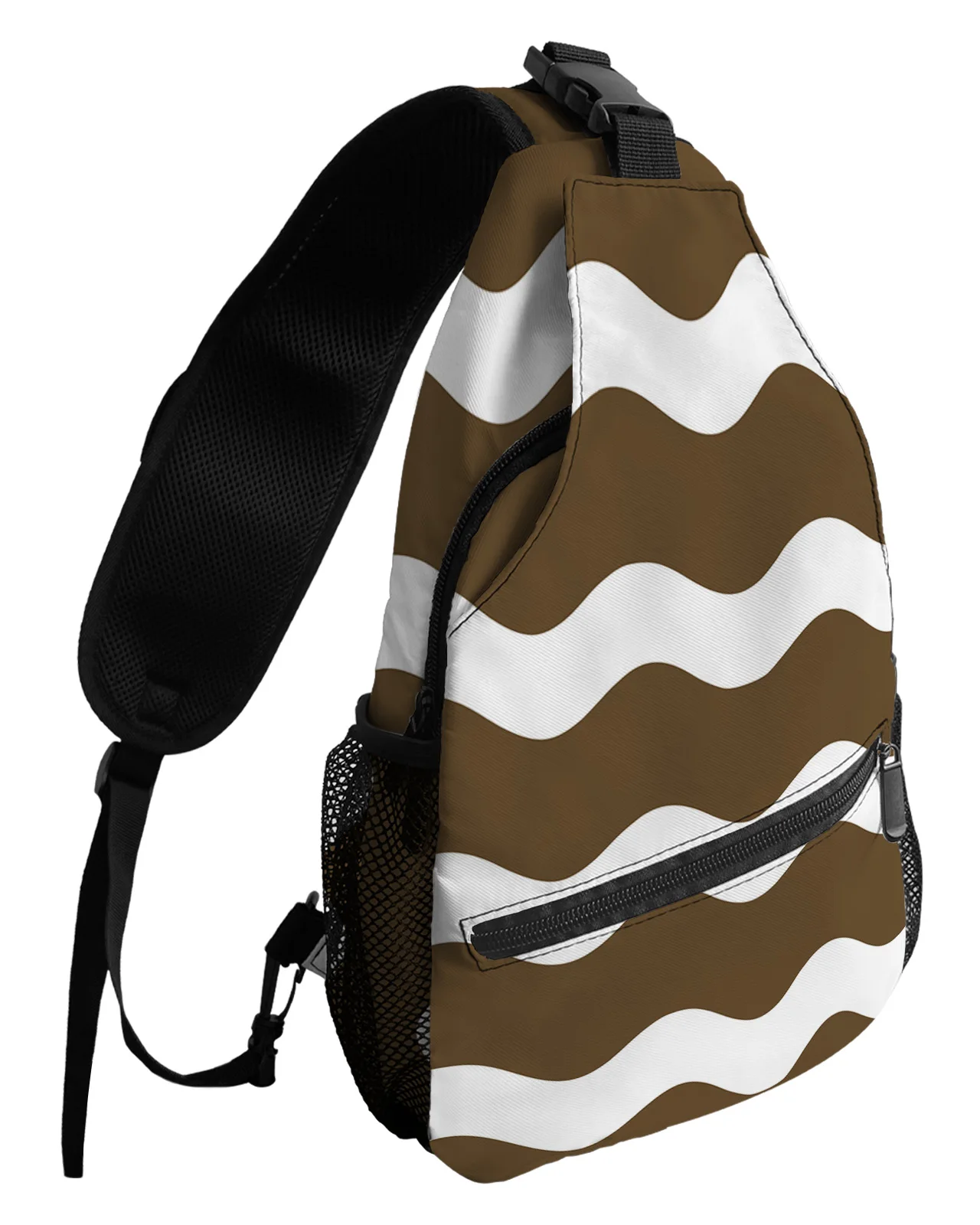 

Brown Ripple Stripes Waves Chest Bags For Women Men Waterproof Messenger Bags Female Travel Sport One Shoulder Crossbody Bag