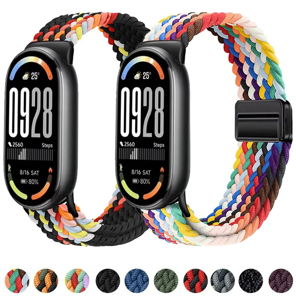 Magnetverschlussband für Xiaomi Mi Band 10 9 8, Nylonschlaufe, austauschbares Armband Correa für Mi Band 10/Mi Band 9/8 Sportarmband