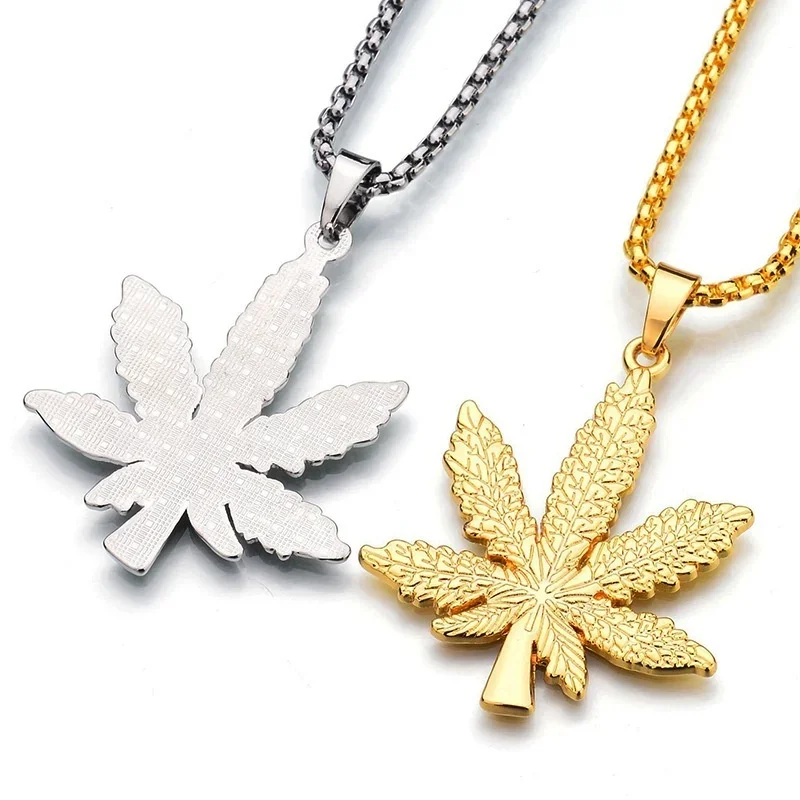 3 Colors Vintage HipHop Necklace Pendant Gold Maple Leaf Necklace Long Chain Necklace For Men Vintage Jewelry Accessories
