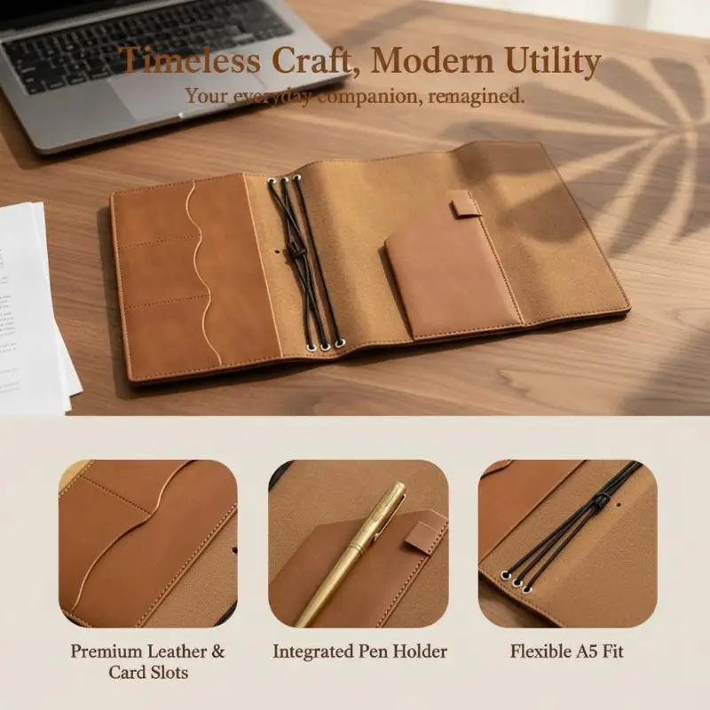 @*Refillable Crazy Horse Leather Binder Organizer Vintage Compact Notebook for Student Study Work Journaling
