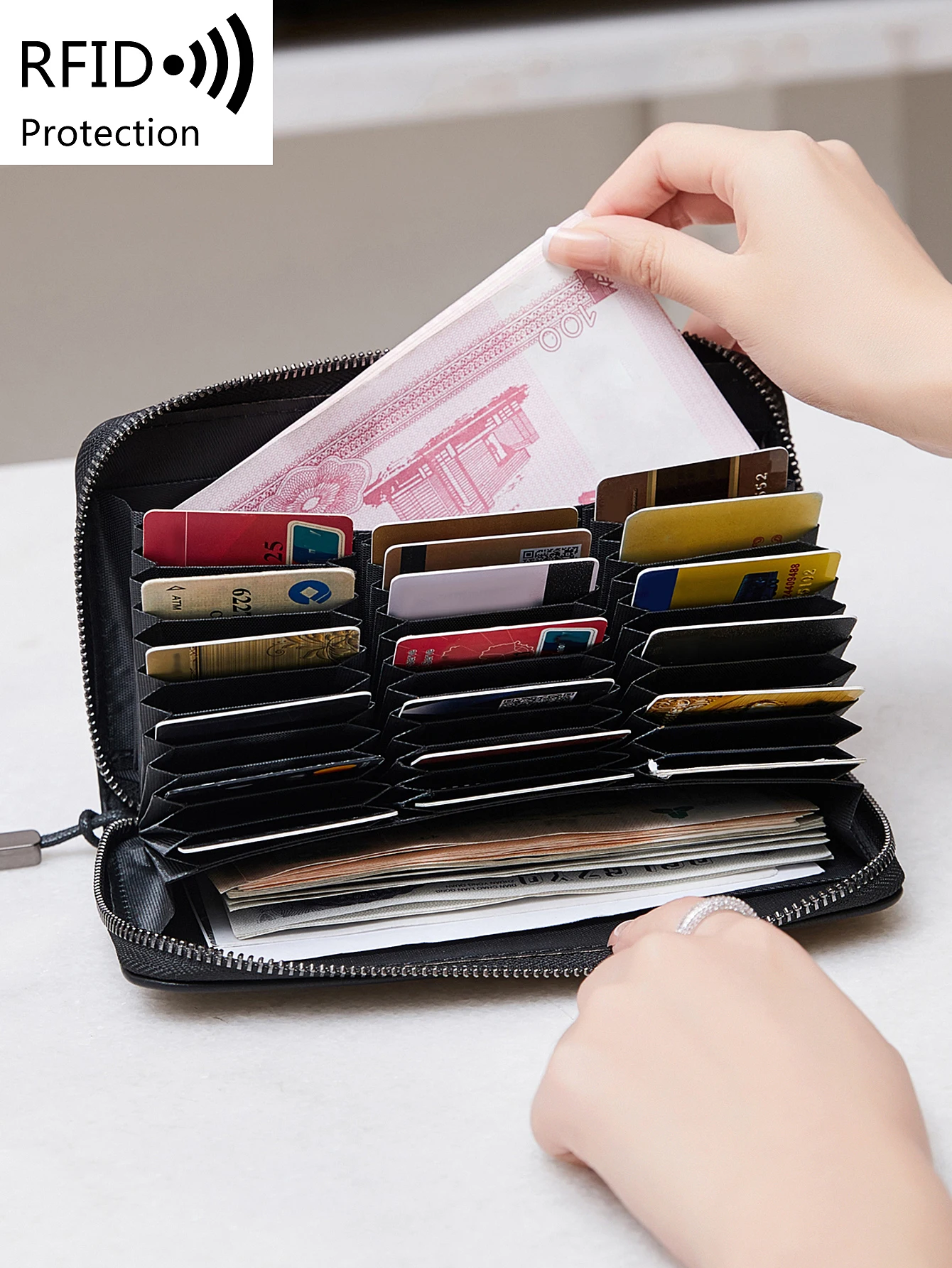 MIYIN womens long wallet retro large capacity multi card slot wallet fashionabltemperament handbag simple multifunctional wallet