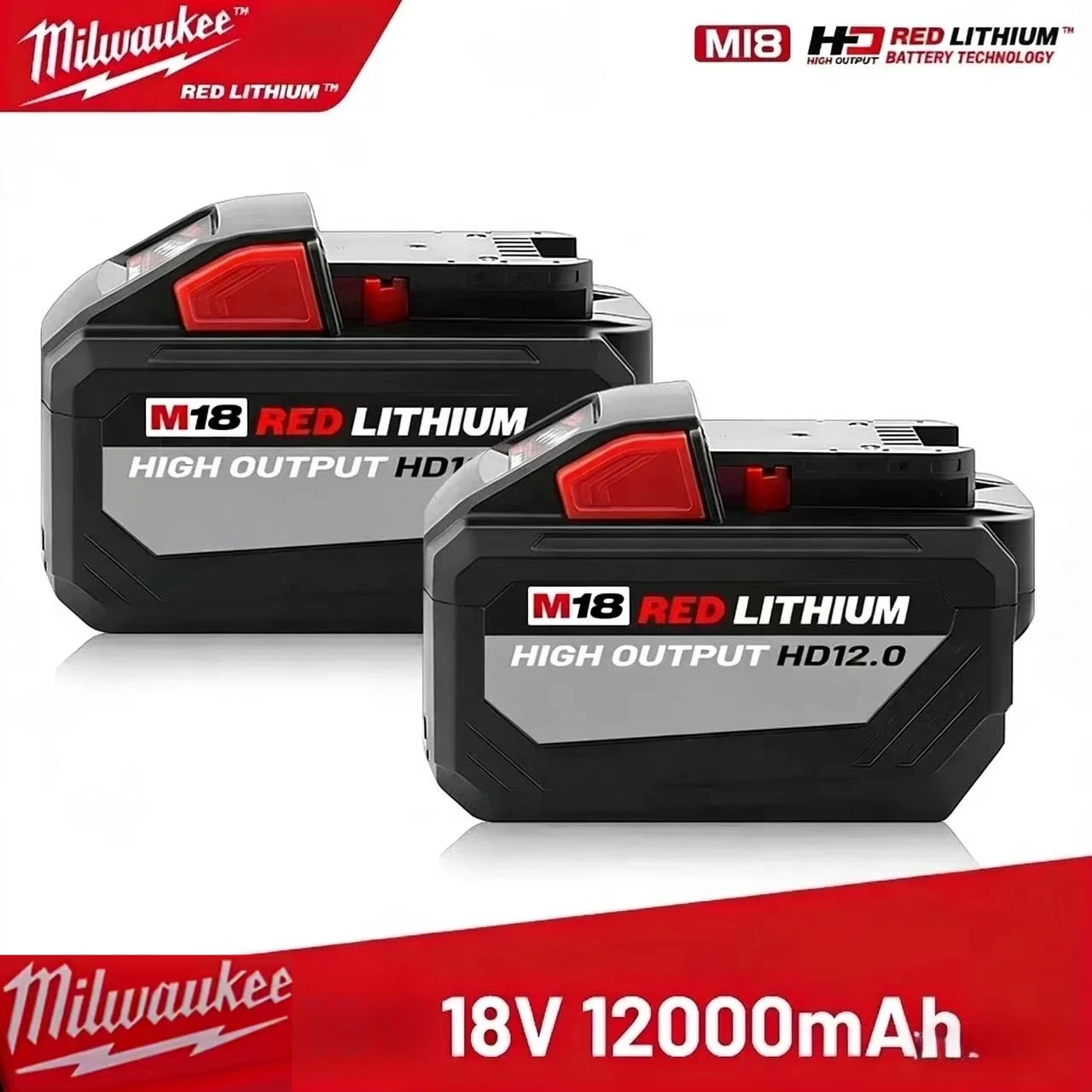 

100% New Milwaukee 12.0Ah 18V Rechargeable Battery, M18B6 48-11-1880 Replacement 48-11-1860 48-11-1850 for M18 All Tools Battery