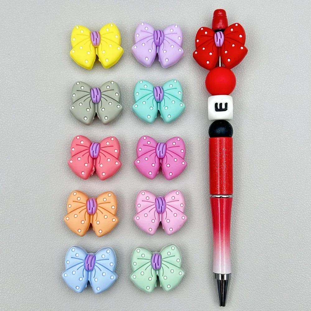 

10PC Flower Bow Tie Beads 11Colors Teethe Baby DIY String Pen Bead Nipple Chains Jewelry Accessories Teethe Silicone Focal Beads