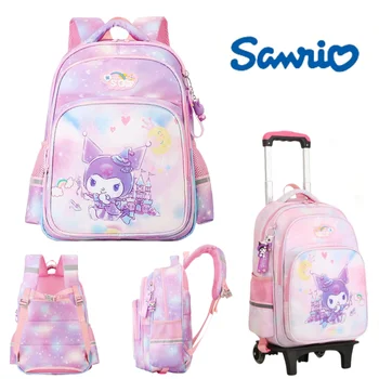 Zaino trolley Sanrio Kuromi Borsa da scuola simpatico cartone animato su ruote Borsa di tendenza alla moda per arrampicata su scale Regalo di festa per bambini portatile