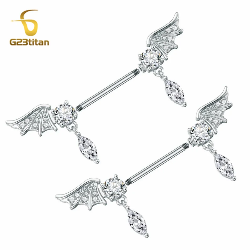 G23Titan Perforated Barbell 14G Titanium Steel Surgical CZ Zircon Hypoallergenic Nipple Ring Sexy 2pcs Jewelry Nipple Piercing
