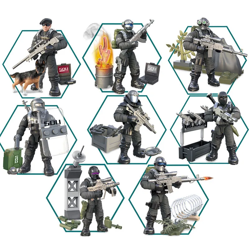 

City Super Police Special Duties Batisbrick Mega Building Block Swat Flying Tiger SDU Action Figures Weapon Brick Toys For Boys