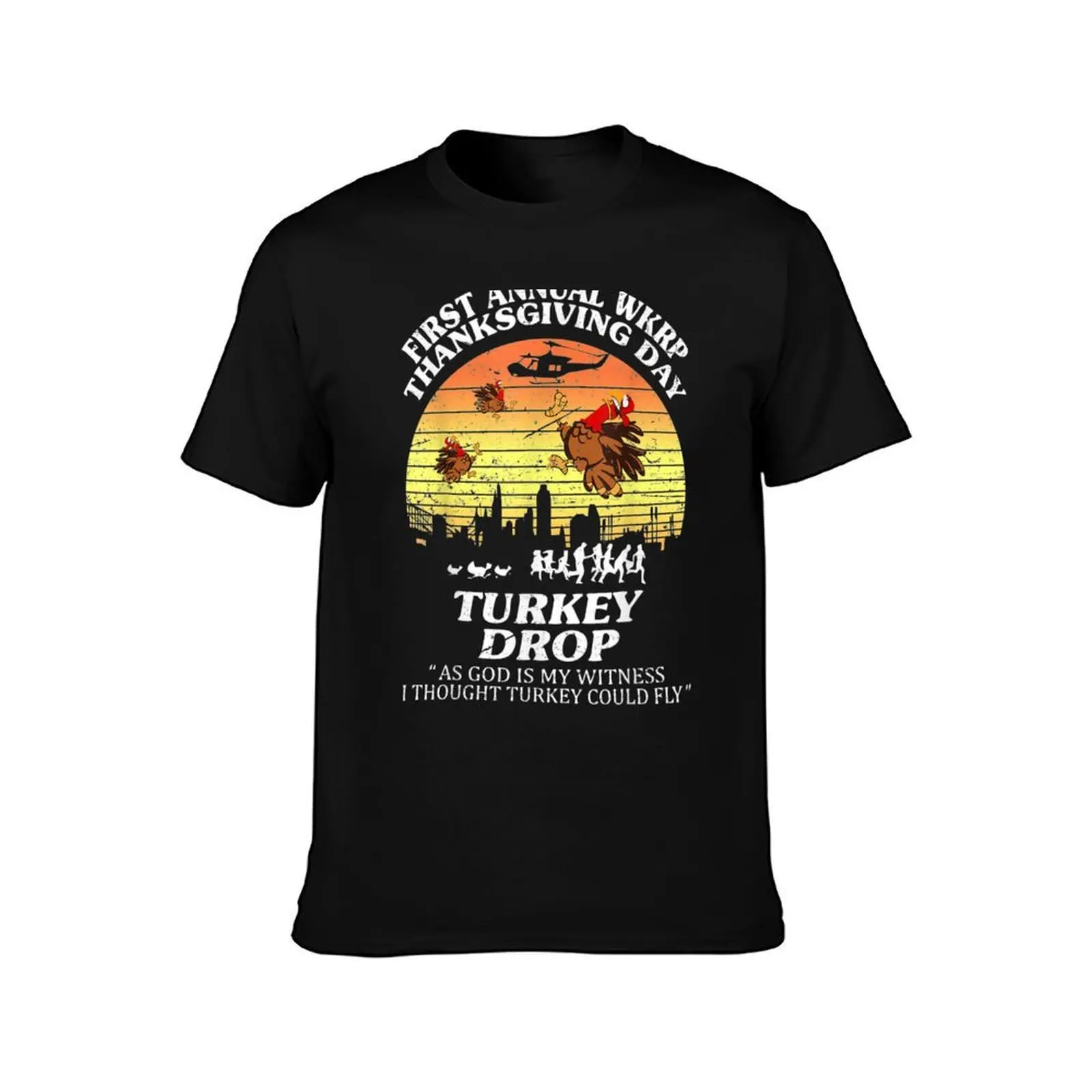 Wkrp-Turkey-Drop Thanksgiving Gift T-Shirt, Summer Casual Cotton Tee, Oversized Streetwear Tops, Vintage Graphic Print