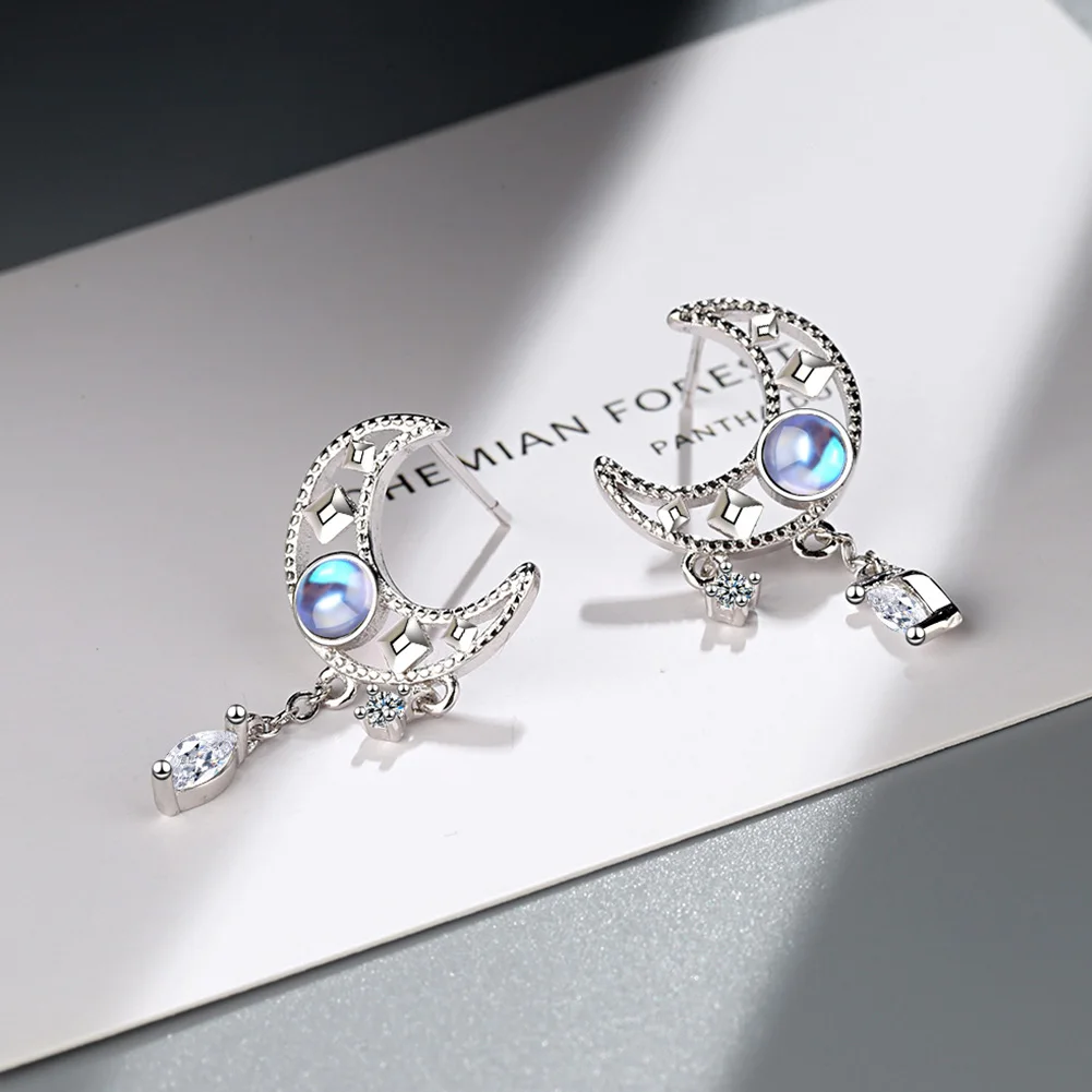 925 Sterling Silver Crystal Moon Jewelry Set Women\'s Beautiful Elegant Necklace Stud Earrings Engagement Jewelry Gifts for Women