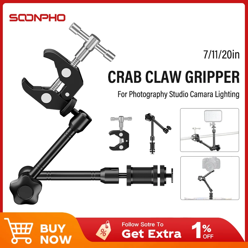 

SOONPHO Super Clamp 7/11/20 inch 360 Adjustable Magic Arm for Camera Monitor LED Light DSLR Vlog Universal Fixed Clamp