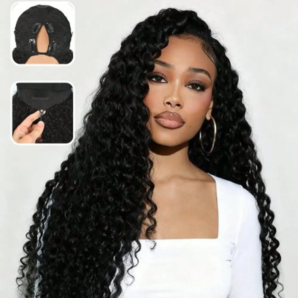 

32 Inch V/U Part Wig Loose Deep No Sew In No Glue Natural Colored 250 Density Brazilian 100% human hair Wigs