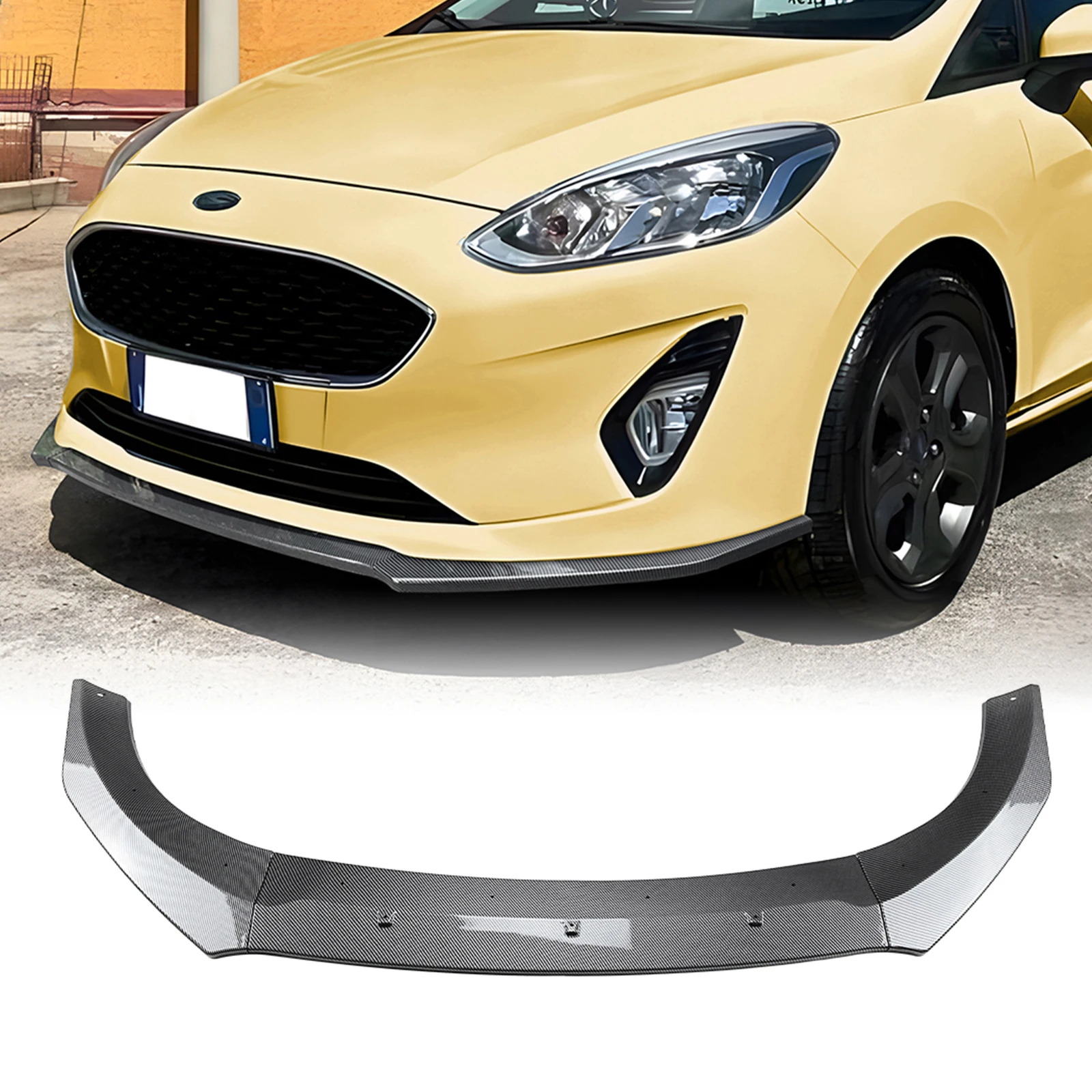 

Глянцевый черный/углеродное волокно, передний бампер, спойлер, нижняя защита лезвия разветвителя для Ford Fiesta MK8, стандартная версия 18-21