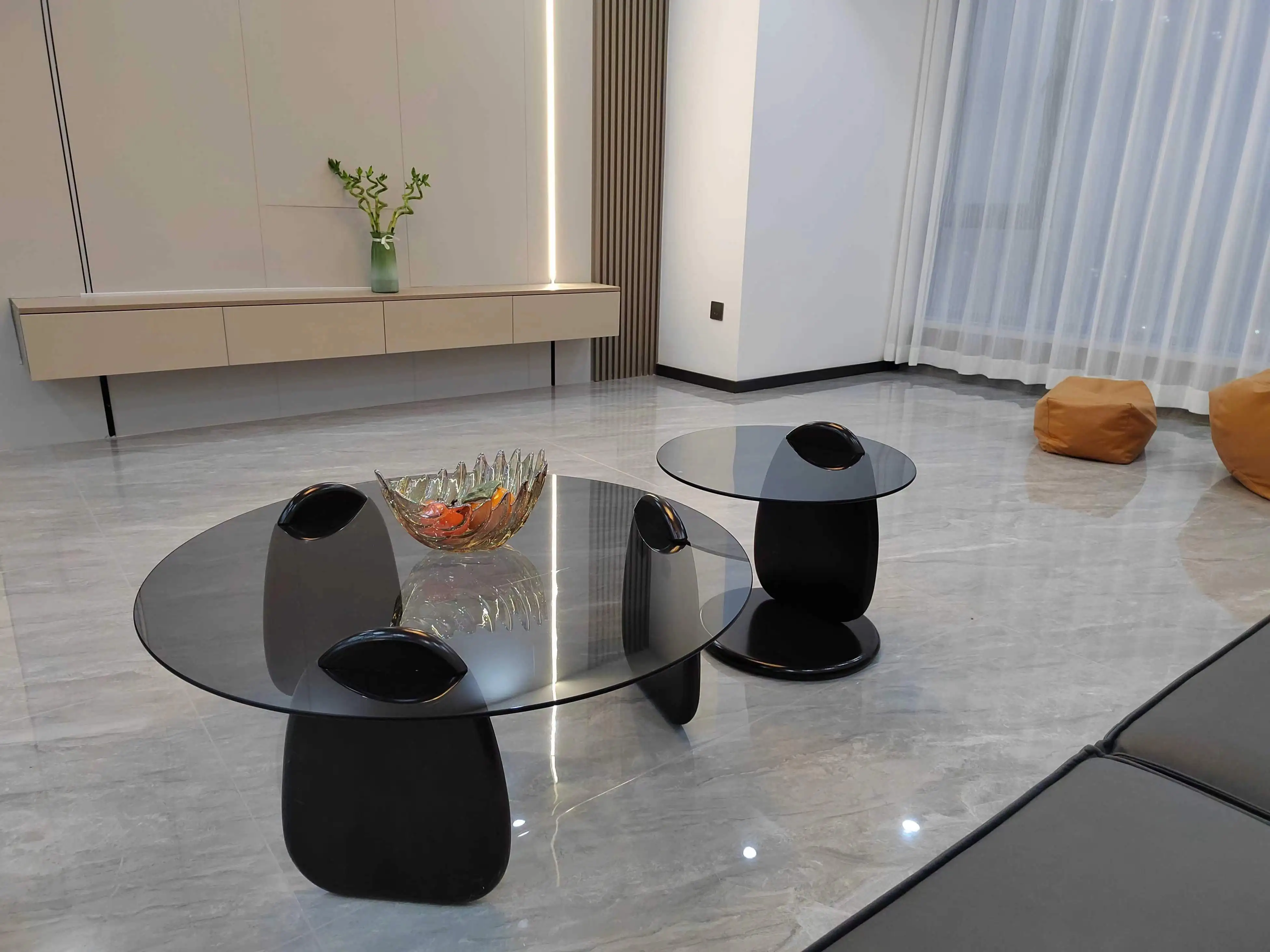 طاولة قهوة منزلية لغرفة المعيشة الإيطالية الفاخرة والخفيفة وطاولة قهوة حديثة وبسيطة وطاولة قهوة زجاجية مستديرة مبتكرة #3