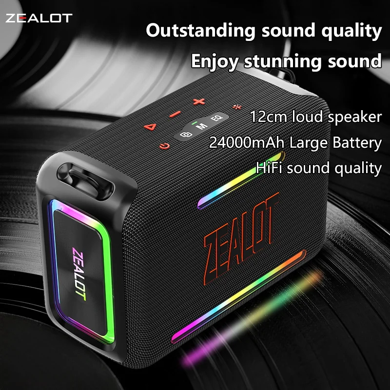 ZEALOT S95 120W Wireless Speakers,  Hifi Sound quality, RGB light, 24000mAh Battery, 36 Hours Playtime Loud Stereo, Booming Bass