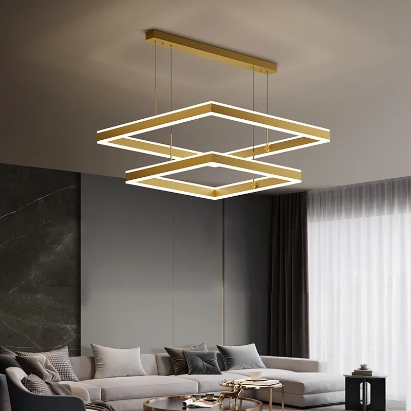 

Modern Led Chandelier For Living Room Creative Square Design Hanging Lamp Gold Black Home Decor Indoor Lighting Bedroom Lustre