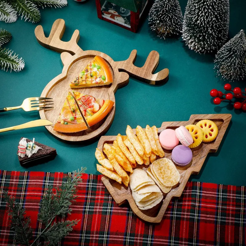 

Christmas Tree Wooden Tray - Decorative Serving Platter for Holiday Table & Indoor Decoration
