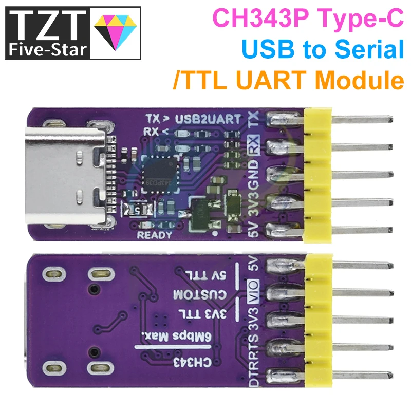 Circuit de débogage USB vers port série, interrupteur de type C, combustion et téléchargement, technologie, TTL UART, CH343P, CH340, 6Mbps, 5V, 3,3 V