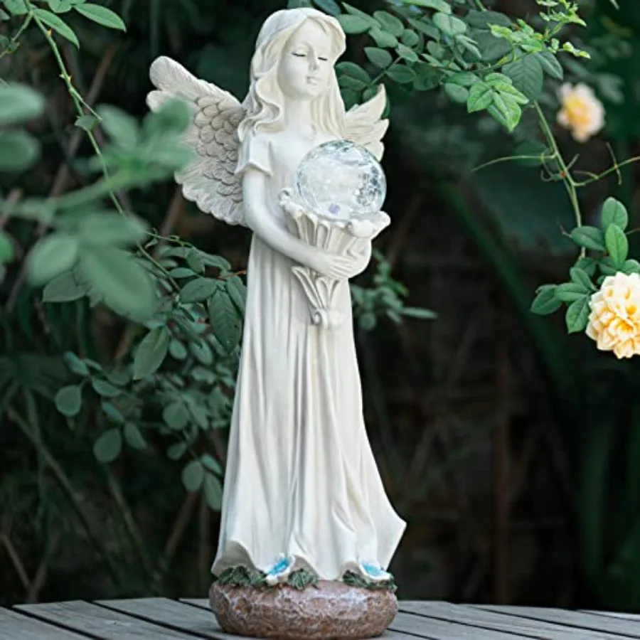 

Angel Statue for Garden - 16.3 Inch Guardian Solar Garden Statues with Solar Lights, Angel Figurines Gardening Gifts for Mother