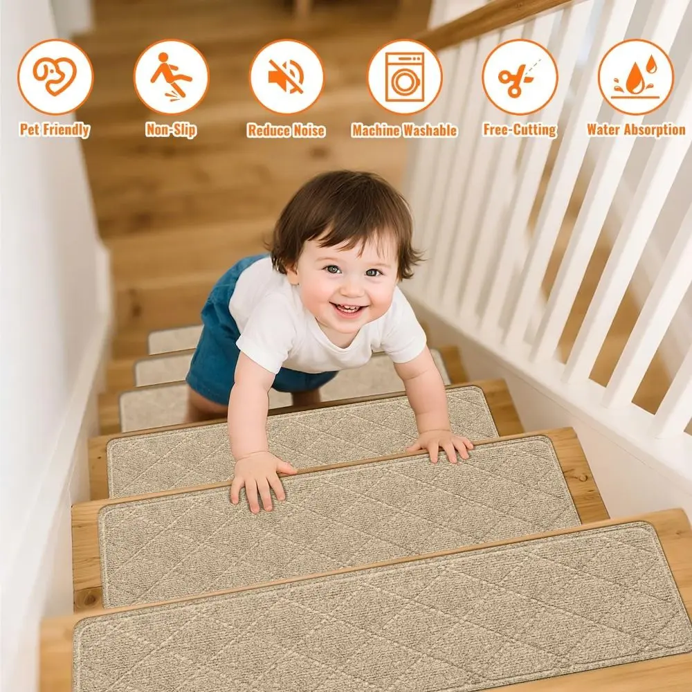 1pc Trendy Non-Slip Stair Treads Self-adhesive Washable Carpet Reusable TPR Backing Stair Runner Rugs Indoor Use