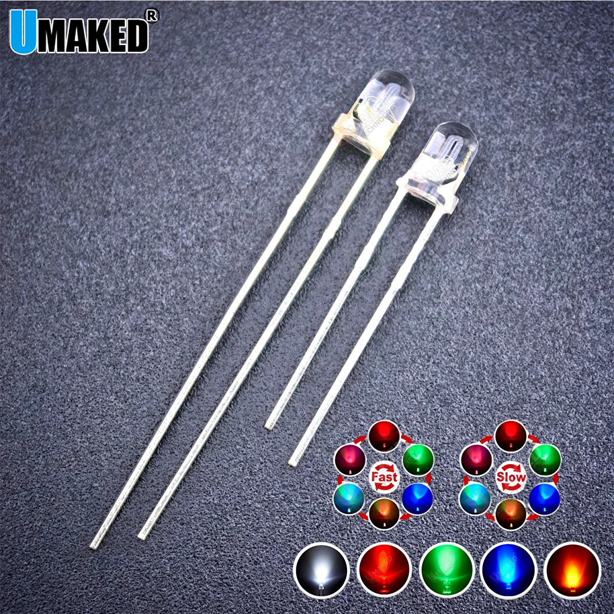 1000Pcs 3mm 5mm Led Diodes Flashing White Red Green Blue Yellow RGB Fast Slow Flash Diffused Clear Color Changing Light Emitting