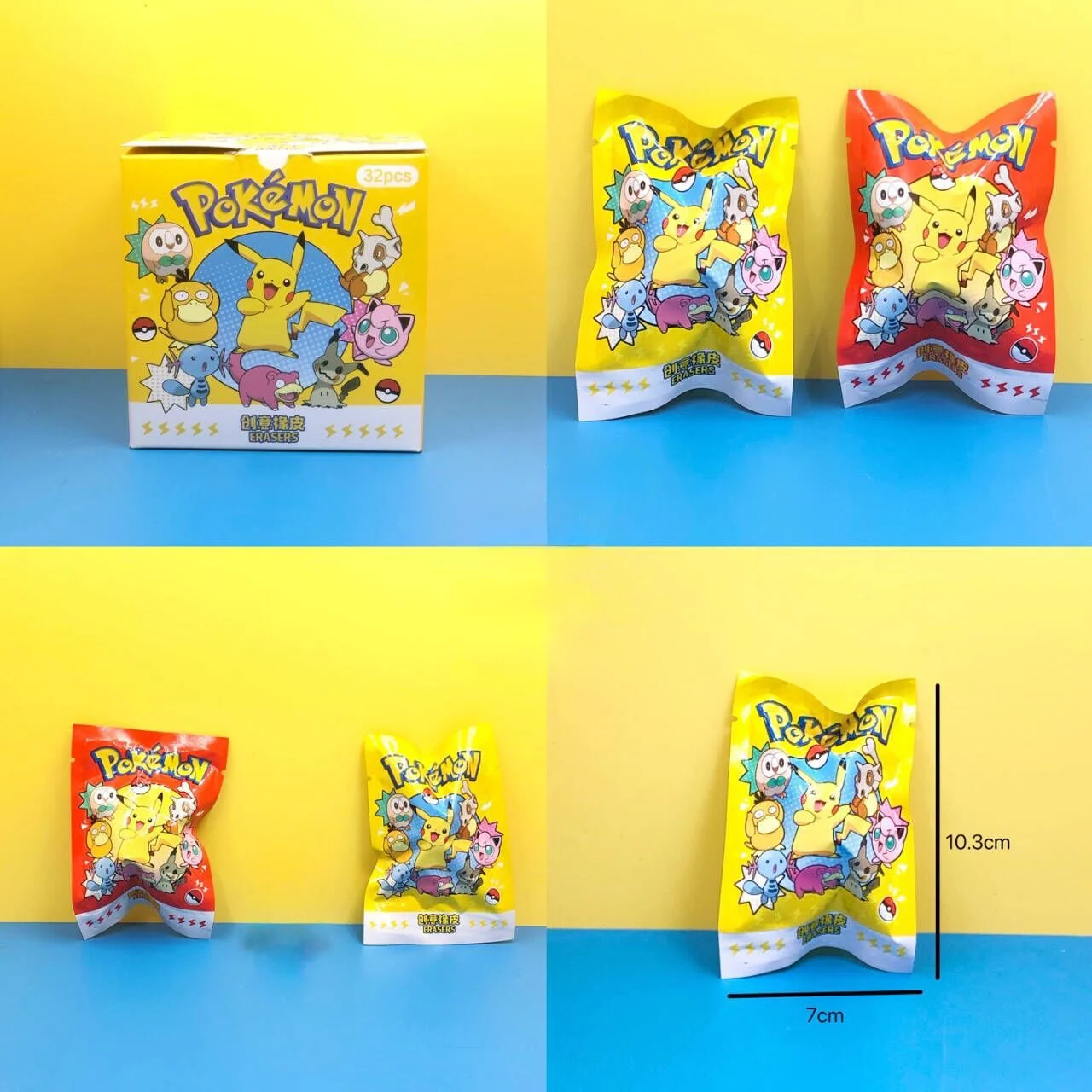 32pcs Pokemon Blind Box Anime Pikachu Figure DIY Detachable Cartoon Pencil Eraser Student School Stationery Kids Surprise Gifts