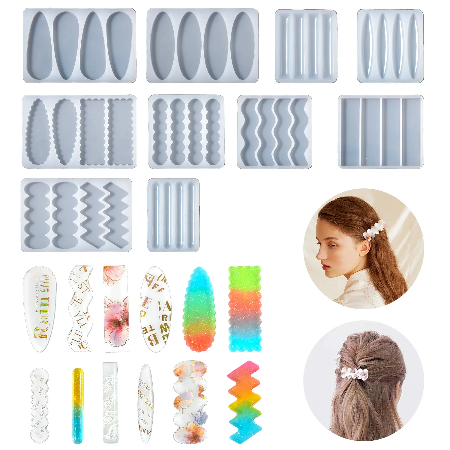 Long-Length Stepped-Tooth Hairpin Mold with Continuous Geometric Step Design. Handmade Epoxy Resin Shark Clip,Headwear Accessory