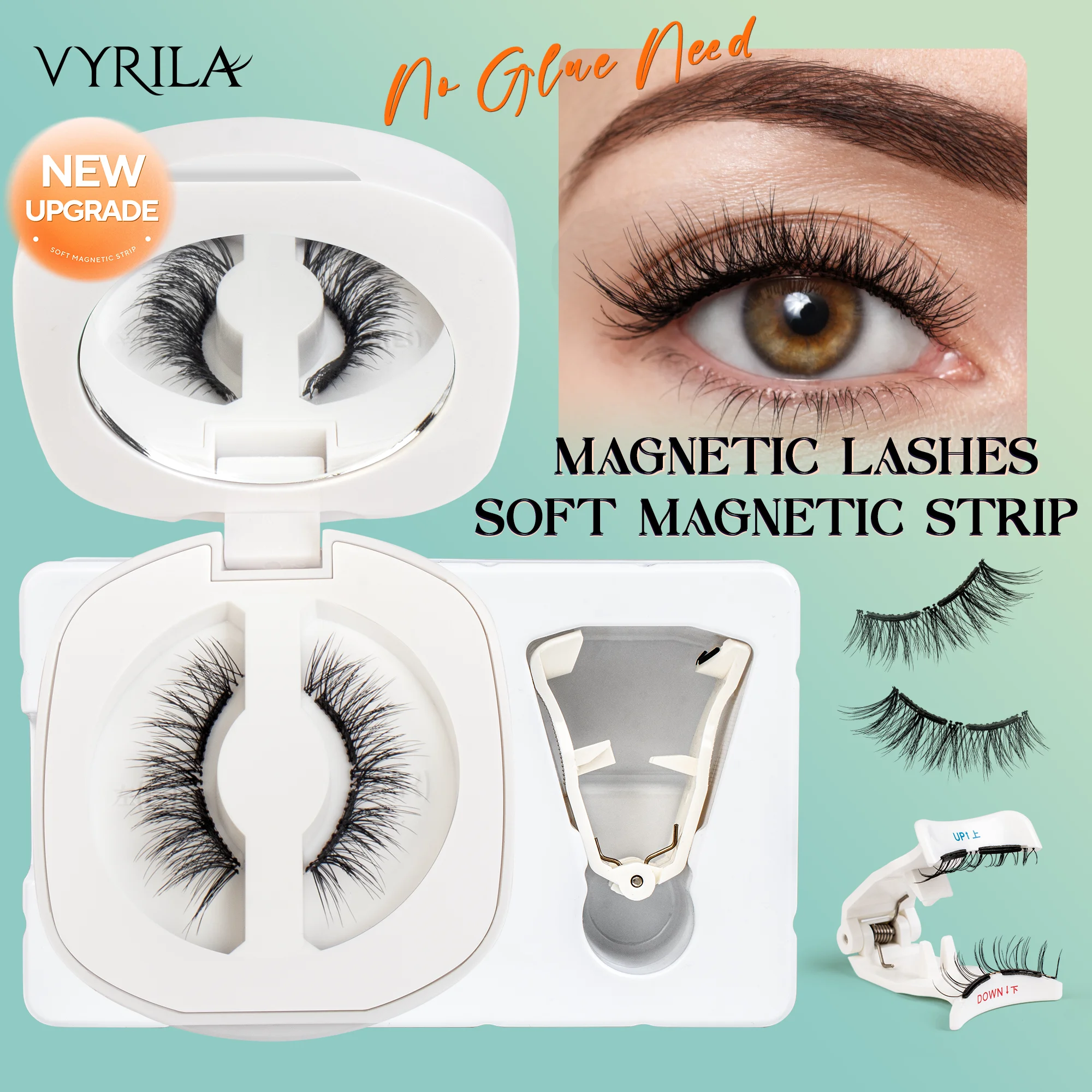 VYRILA Pestañas magnéticas suaves Pestañas postizas individuales Kit de pestañas magnéticas ligeras y rizadas Fácil de usar para un aspecto natural