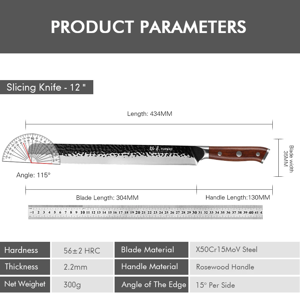 TURWHO Japanese Hand Forged Slicing Knife X50Cr15MoV Stainless Steel Kitchen Chef Knives Cutting Meat Fish Ham Cake Cooking Tool