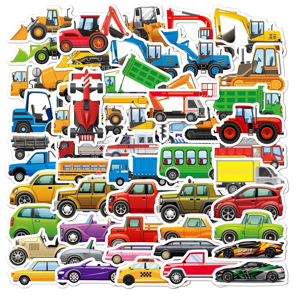 10/30/50PCS Cartoon Car Stickers Series Truck Excavator Construction Vehicle Graffiti Luggage Helmet Laptop Decoration Wholesale