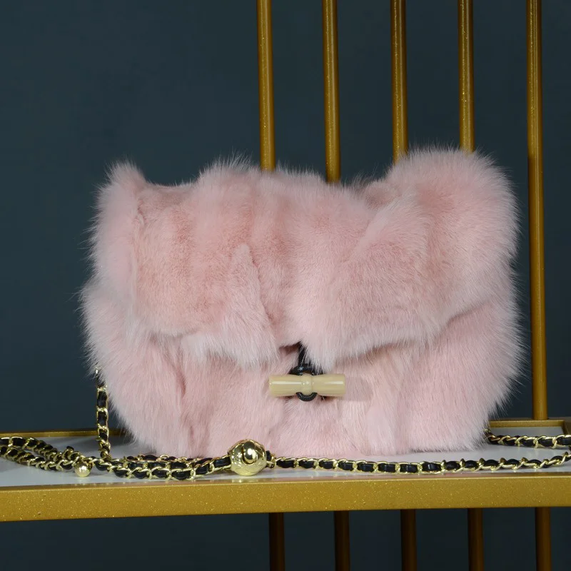 2023 Winter Fashion New Single shoulder Crossbody Bag Real Fox Fur Ladies Designer Haute Couture Fluffy Fur Bag