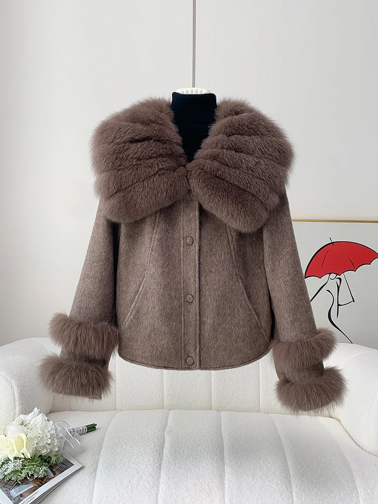 Capispalla femminile Piumini Moda Inverno Caldo Donna Vera pelliccia di volpe naturale Collo Piumini d'oca Cappotto spesso