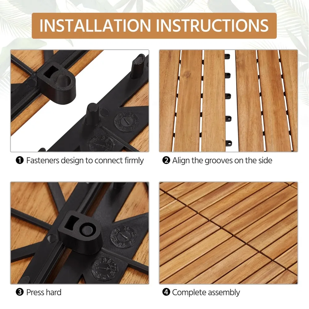 54PCS Acacia Wood Interlocking Flooring Tiles Waterproof Flooring for Outdoor & Indoor Patio,Balcony,Garden,Poolside