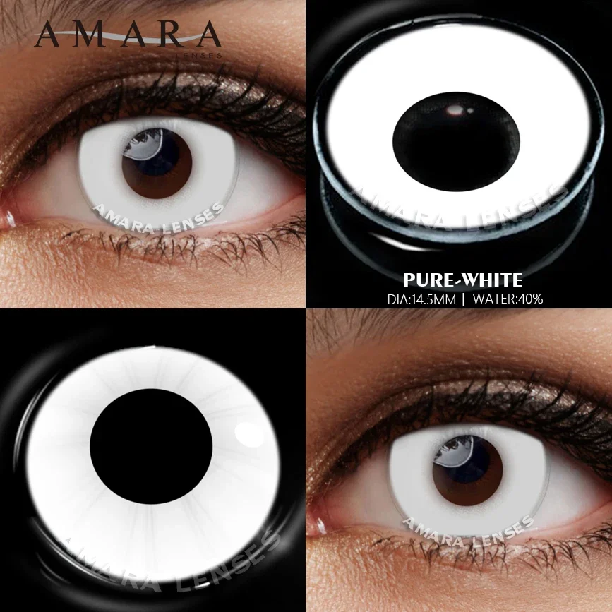 AMARA lentes de contacto de Color Cosplay para ojos, lentillas de Anime, lentillas blancas y negras, lentillas cosméticas, 1 par