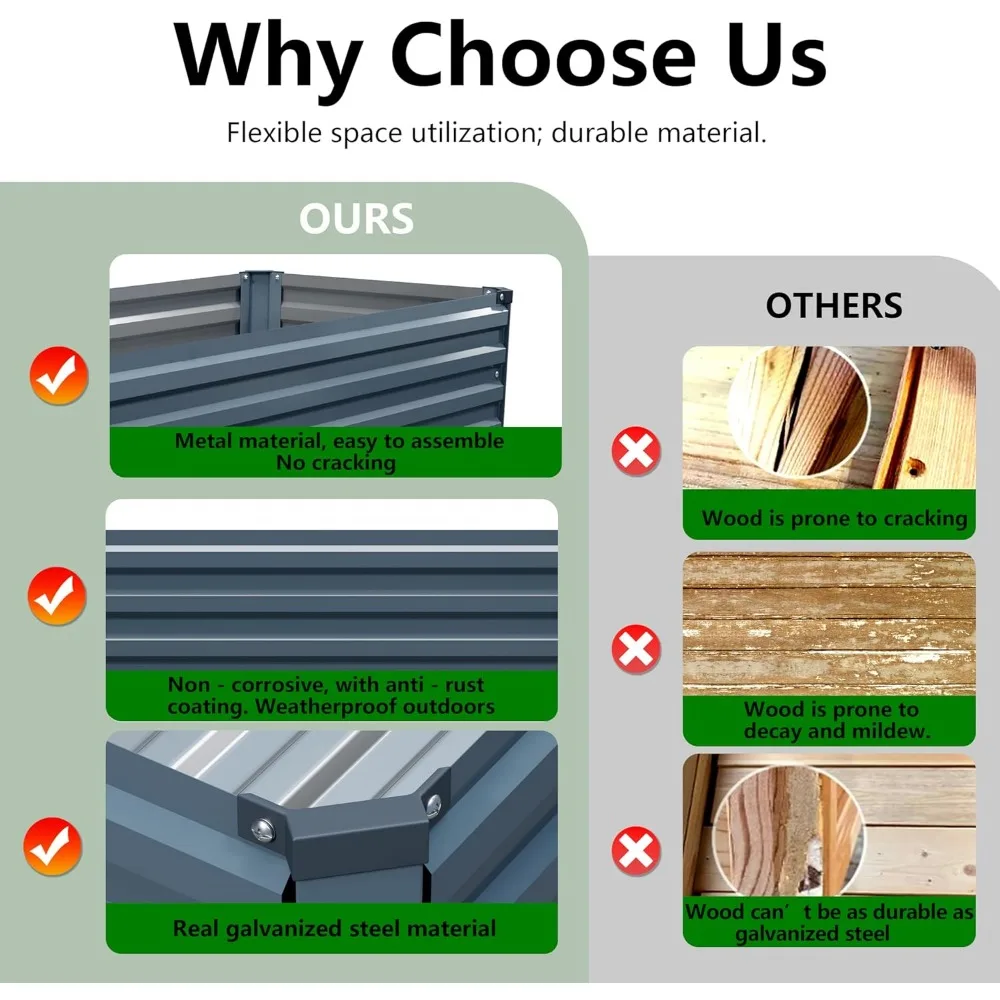 Galvanized Raised Garden Bed with Legs, 48x18x32in Metal Elevated Planter Box for Backyard Patio Balcony, 300lb Capacity Grey