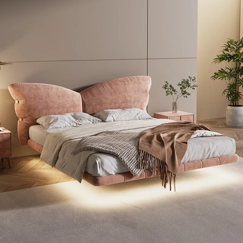 

Luxury Frame Twin Bed Full Queen Headboard King Size Double Bed Wooden Double Bed Suspended Structure Letto Bedroom Furniture