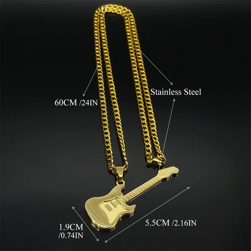 Hip Hop Bass Musikinstrument Anhänger Halskette für Frauen Männer Edelstahl Gold Farbe Rock Musik Kette Schmuck N3241S06 – Detail 3