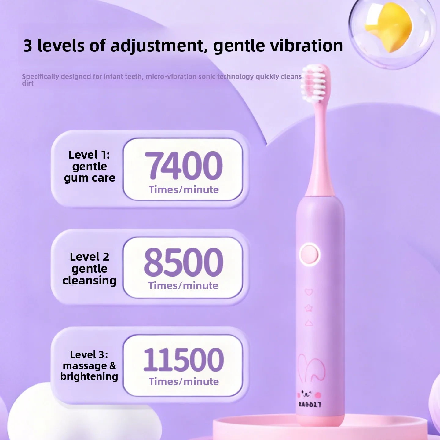

Children's LED light-up electric toothbrush, soft bristles, suitable for children aged 3-6-12 years old