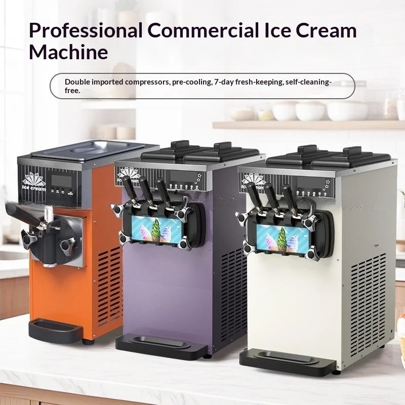 Commercial Ice Cream Maker Single Triple Nozzle Pre Cooling Fresh Keeping No Wash 304 Stainless Steel Digital Control Multi Flav
