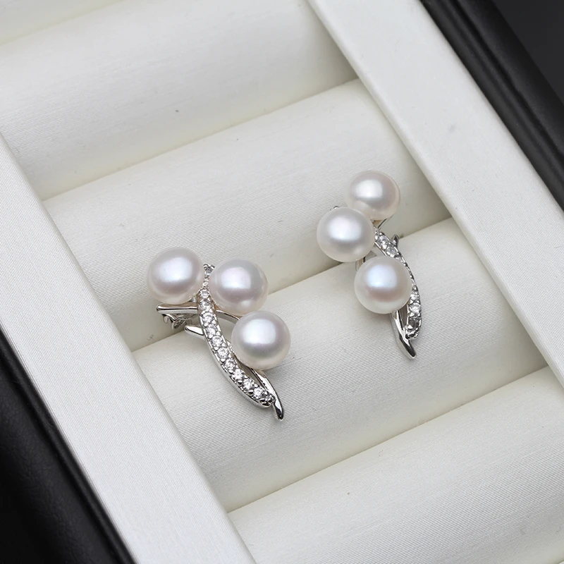 

Wedding Natural Freshwater White Pearl Earrings For Women 925 Sterling Silver Stud Earrings Mother Gift