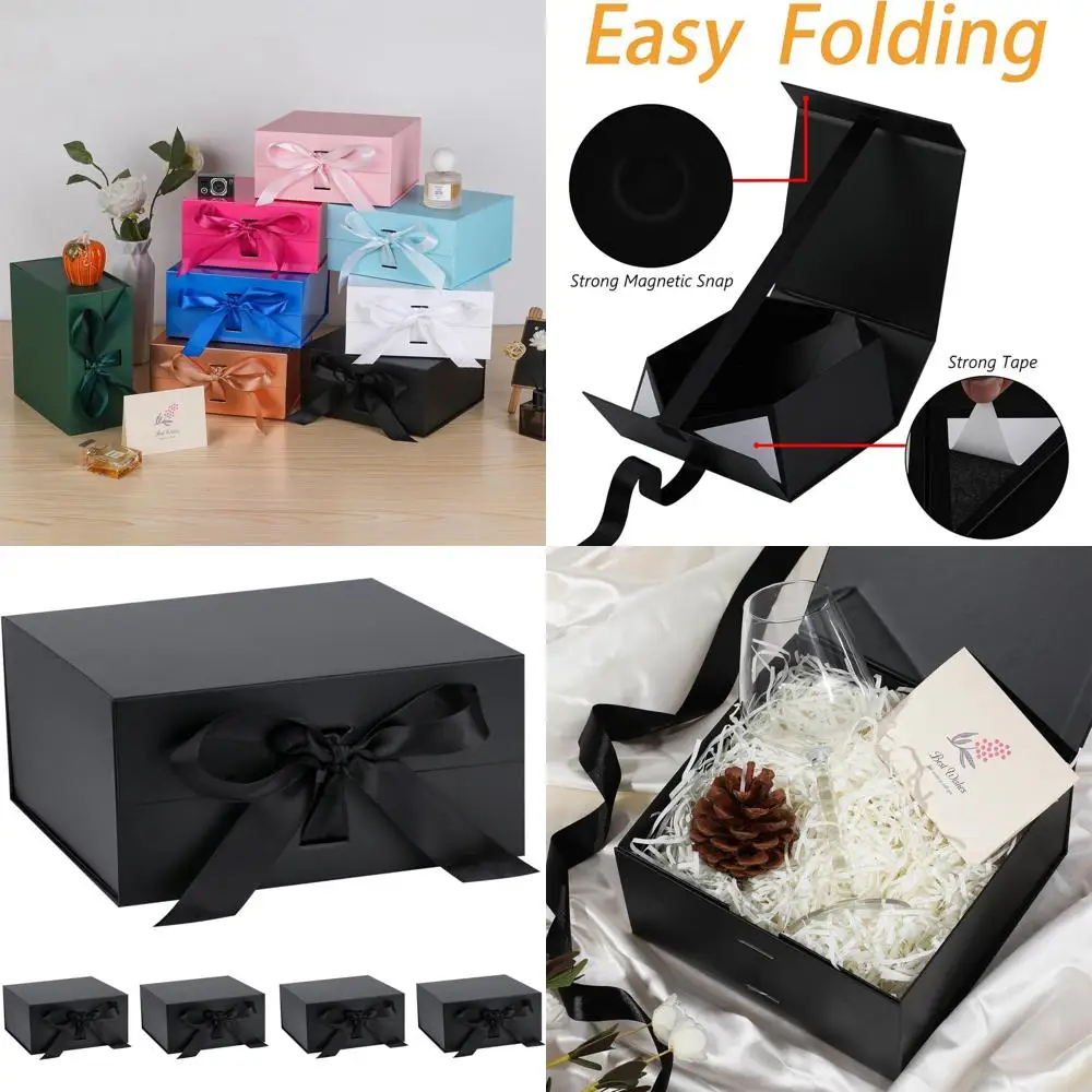 

Подарочные коробки премиум-класса 12x10x5 дюймов с магнитными крышками и лентами, набор из 5 штук для свадеб, дней рождений и хранения