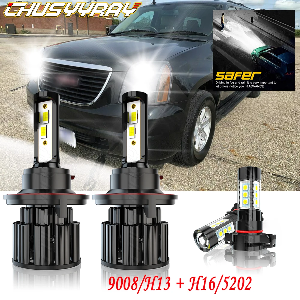 

CHUSYYRAY Compatible For 2007-2013 GMC Yukon Denali 6000k 4X LED white Headlight Hi/low Fog Light Bulbs Kit Easy To Install