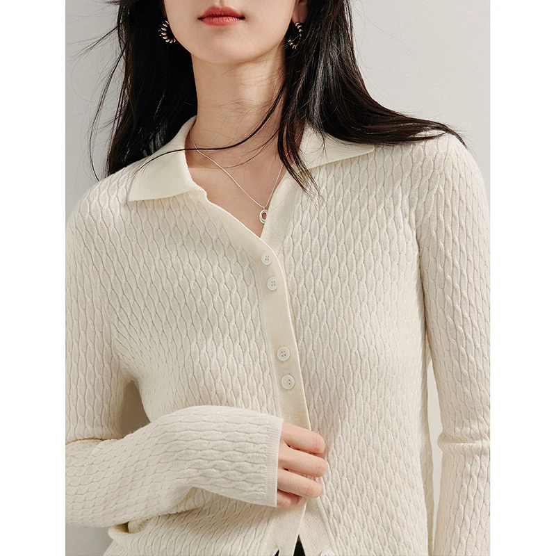 INMAN  Vintage twist Women's Cardigan use 40.5% sheep wool 2024 autumn winter long-sleeved slim Knitwear elegant outerwears