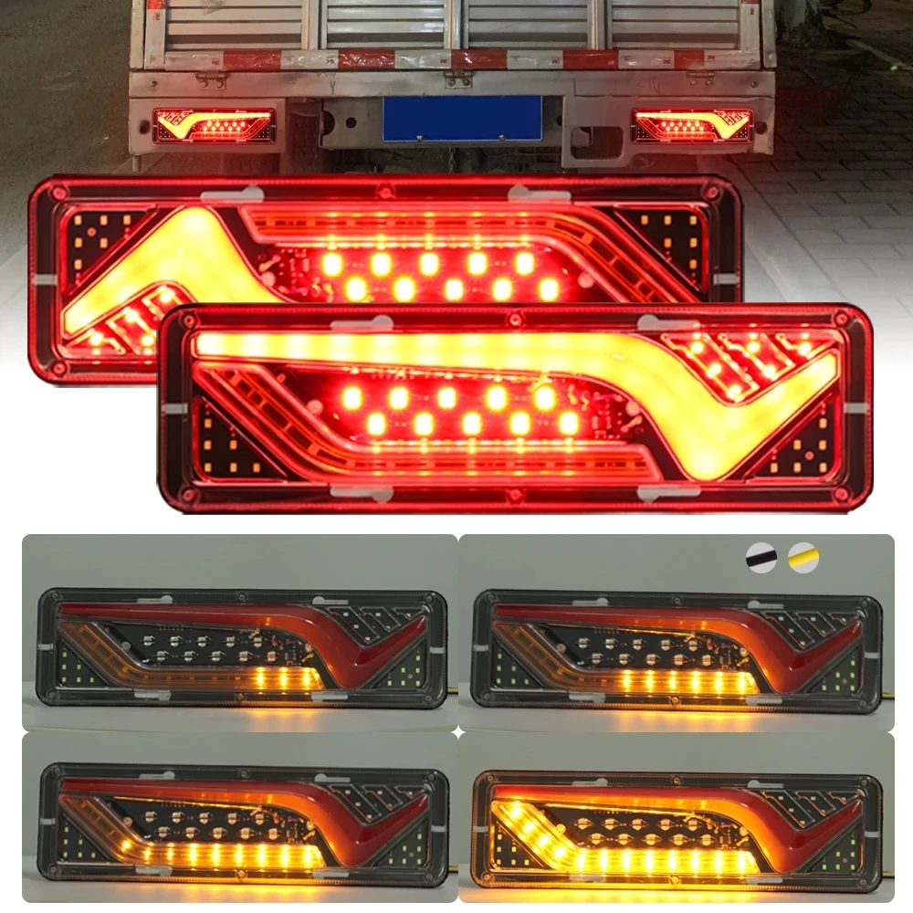 2pcs 12-24V LED Truck Tail Light Rear Lights Turn Signal Brake Reverse Signal Lamp Trailer Lorry Bus Camper Caravan RV Tractor